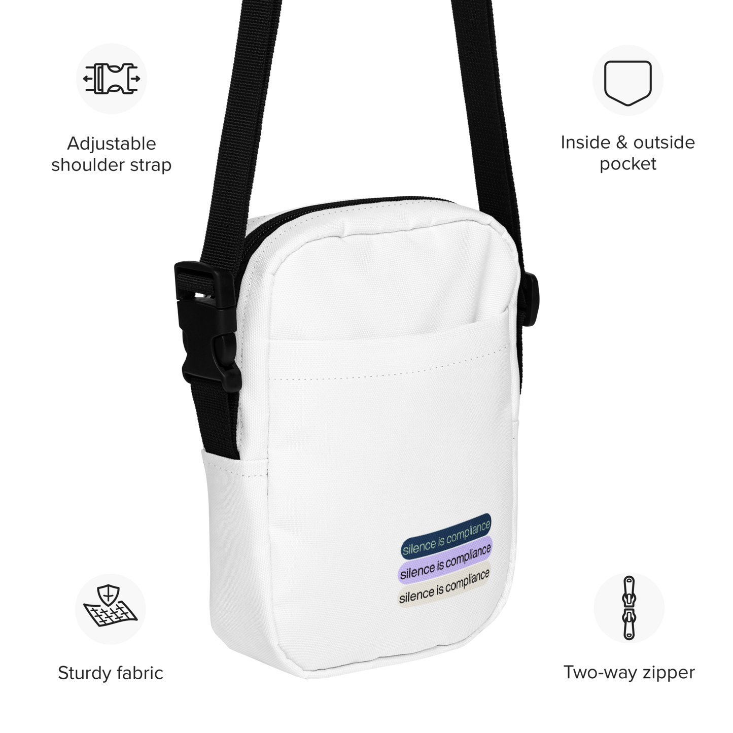 Silence is Compliance utility crossbody bag